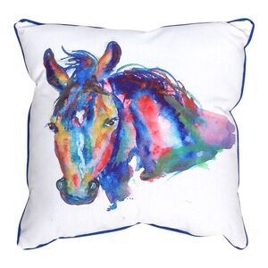 Nellie Horse on White 18 Inch Indoor Outdoor Throw Pillow Betsy Drake Design
